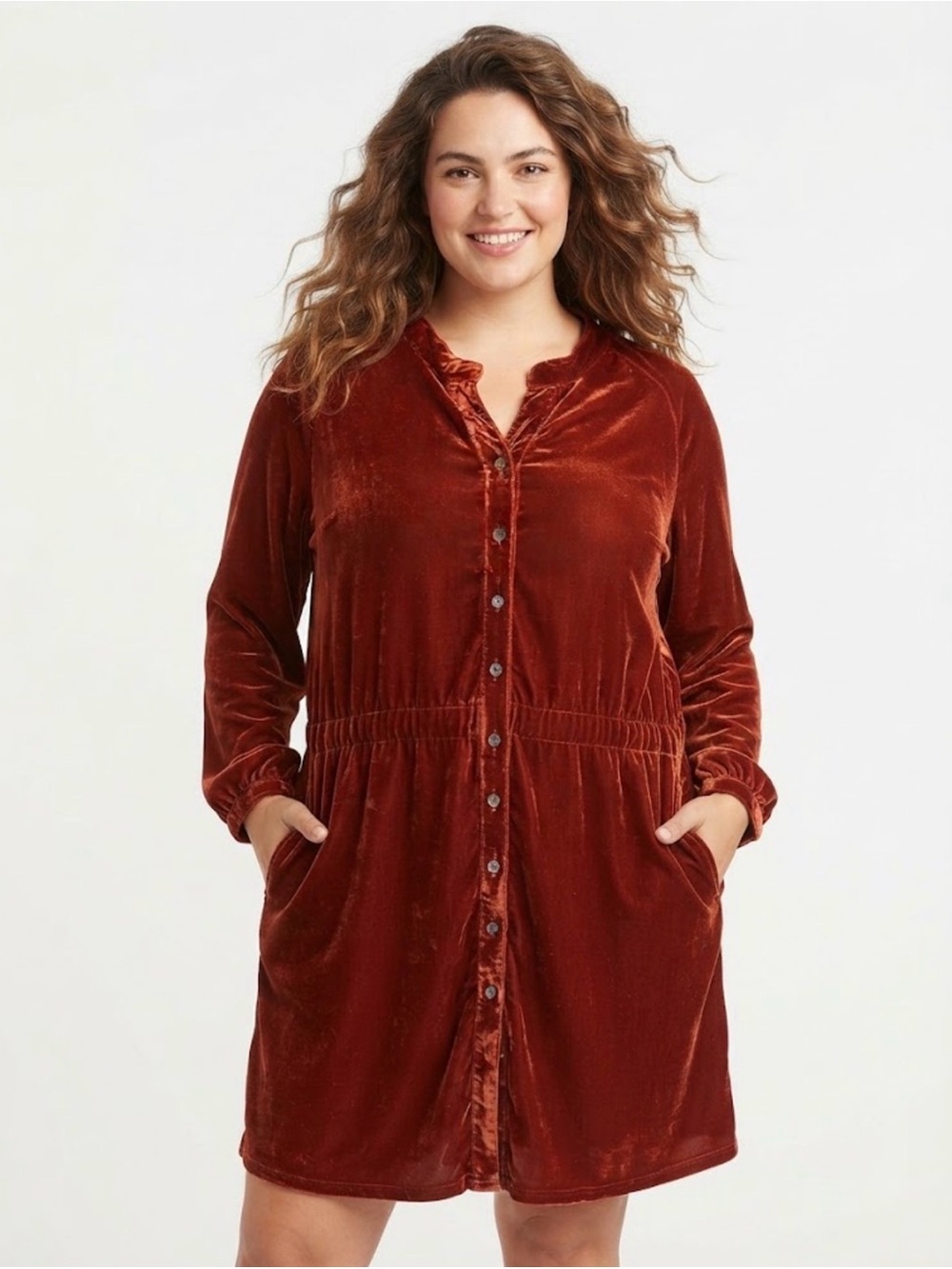 Natural Life Velvet Rust Brown Button Front Tunic Shirt Dress Size XXL Boho